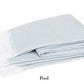 The Pezzo Throw Collection by Matouk is shown in light blue brushed cotton with a white fringe, set against a white background. OEKO-TEX certified. The word "Pool" appears below the blanket.