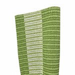 Close-up of the Laila Rug in Moss & White by Magdalena York, featuring hand-woven vertical stripes, shown against a plain white background.