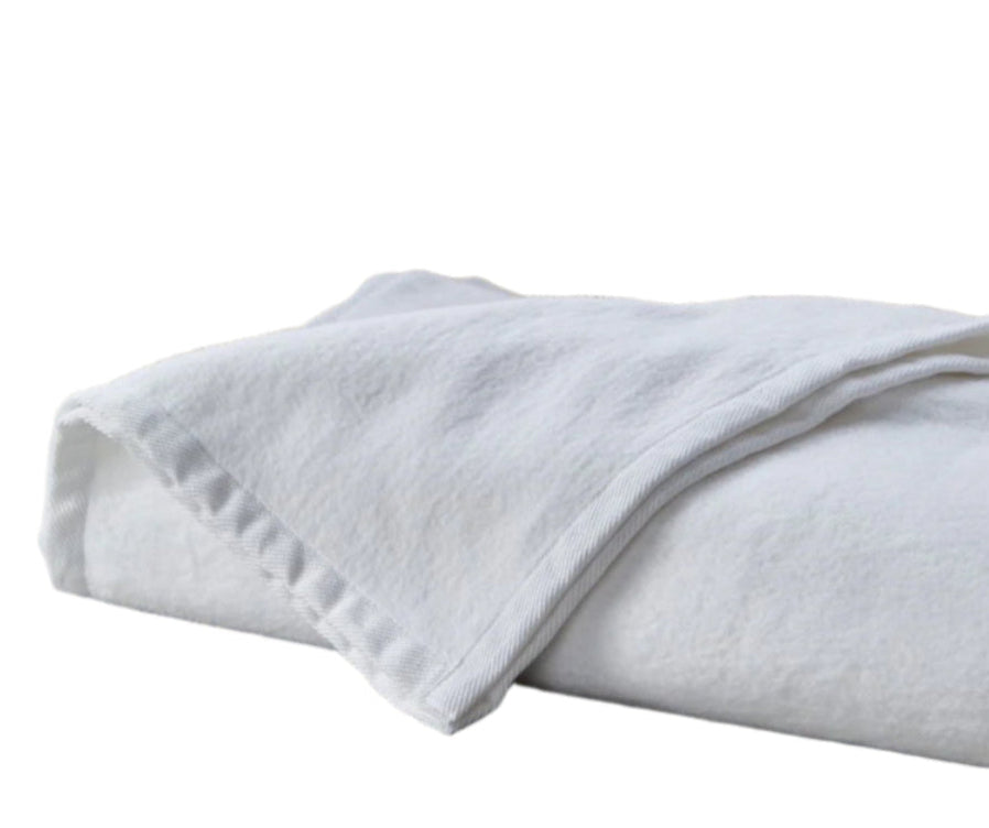 The White Finnley Blanket by Bovi, made from 100% cotton, is displayed neatly folded on a plain white background—showcasing the premium quality of European home textiles.