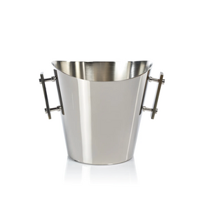 The Berkeley Wine Cooler / Ice Bucket Collection by Zodax features a stainless steel ice bucket with two horn-shaped rectangular side handles, shown against a white background.