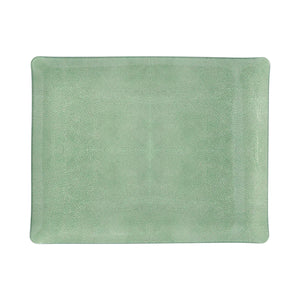 Light green rectangular tray with subtle shagreen texture and rounded corners from HestiaLiving’s Prestige Shagreen Collection—an elegant luxury accent for any space. Displayed on a white background.
