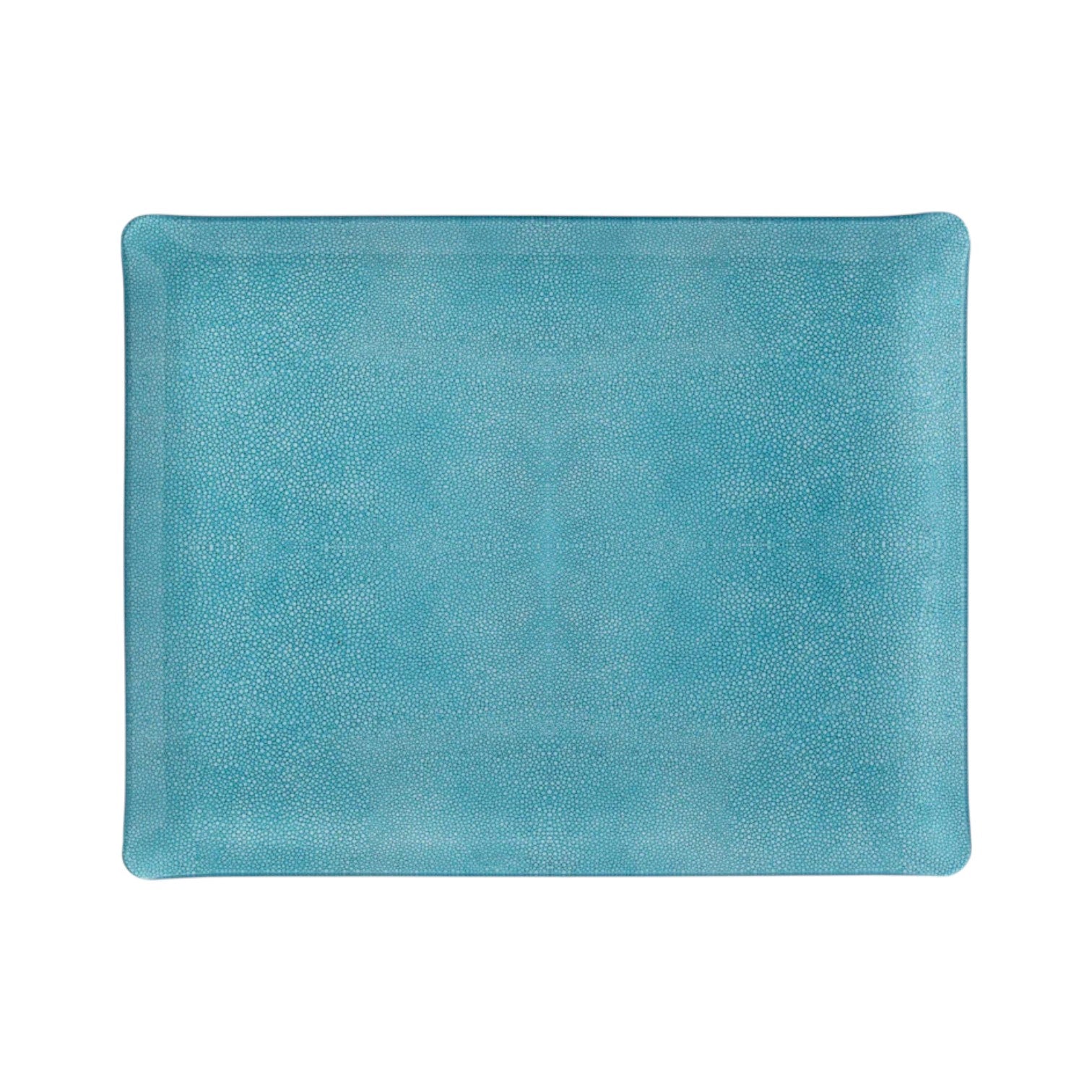 Add elegance to your home with the Prestige Shagreen Collection by HestiaLiving—a rectangular turquoise tray featuring a subtle shagreen pattern, shown on a white background.