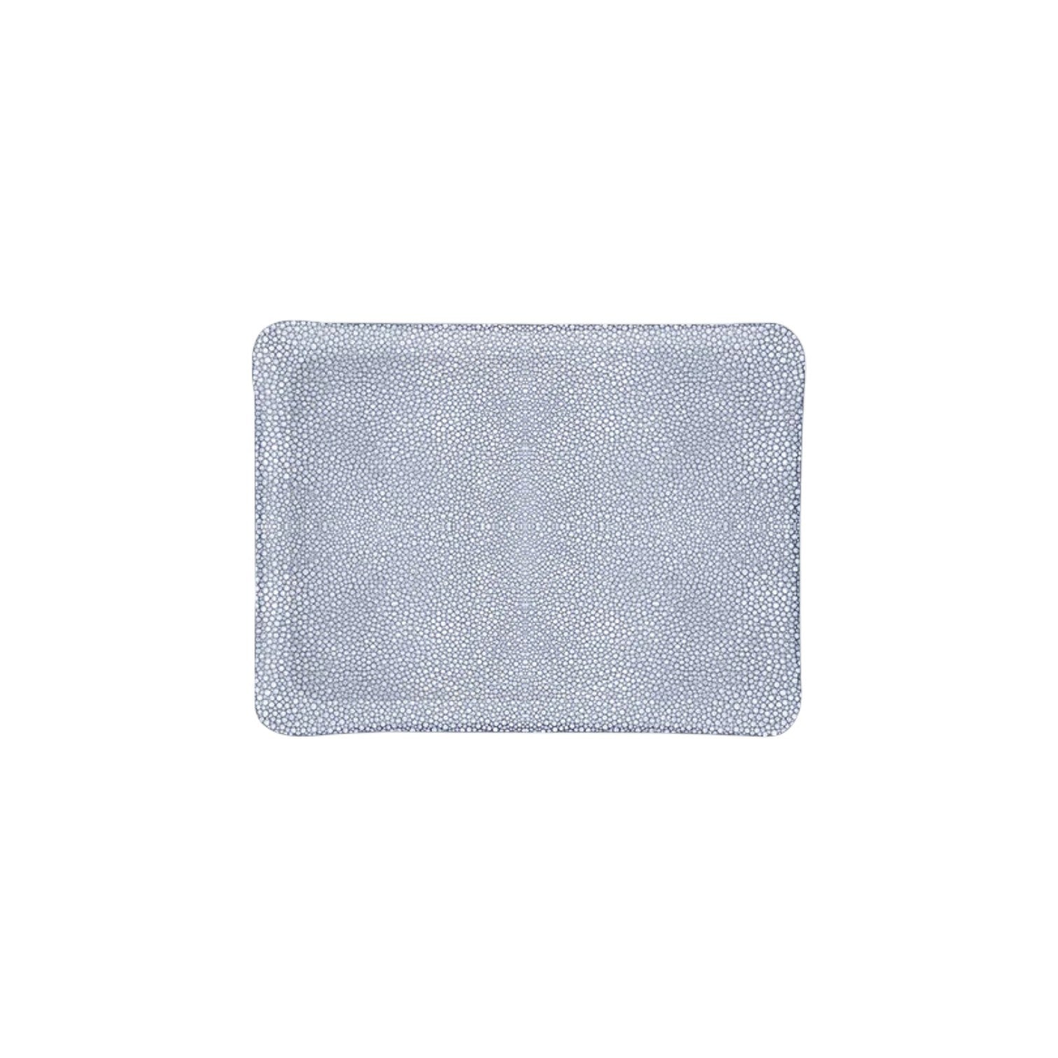 The HestiaLiving Prestige Shagreen Collection placemat features a light blue rectangular design with a subtle white dotted pattern, adding modern elegance to luxury home decor. Shown on a plain white background.