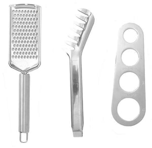 Elevate your pasta nights with the PrintWorks Pasta Tool Set—includes three stainless steel tools: a grater, spaghetti server, and measuring guide with four circular holes. Perfect for every home chef!.
