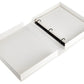 The PrintWorks A Story of Love Wedding Album is an open white three-ring binder with blank pages, photographed from above—ideal for creating your own wedding photo album or preserving memories on high-quality paper.