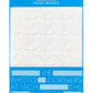 PrintWorks Photo Stickers: Pack of 48 acid-free, matte white, stick-on photo corners with eco-friendly adhesive, neatly arranged in rows and packaged in a blue and white cardboard box.