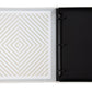 The PrintWorks Happily Ever After Photo Album features an open three-ring design with a geometric striped pattern and blank black pages, perfect for preserving your Wedding Day Memories.