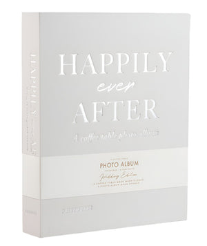 The PrintWorks Happily Ever After Photo Album is a white coffee table album with embossed "Wedding Edition" on the cover—an elegant way to preserve your wedding day memories.