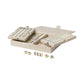 The PrintWorks Mahjong Reverra Game Set features a beige faux leather case with neatly organized American Mahjong tiles, some trays partially open, and a few tiles scattered across the surface.