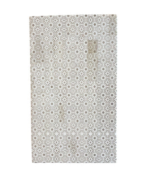 The Etched Medium Box by Bojay features a repeating geometric floral pattern in white and light gray tones, perfect as handmade home decor or for adding the elegance of bone inlay accents.