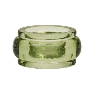 The Provence Napkin Ring Collection by Juliska features a green glass napkin ring with a smooth, rounded design and raised edges, inspired by the charm of Provence. Shown on a white background.