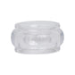The Provence Napkin Ring Collection by Juliska features clear, cylindrical glass rings with rounded edges and a thicker middle, reminiscent of bubbly Provençal glassware.