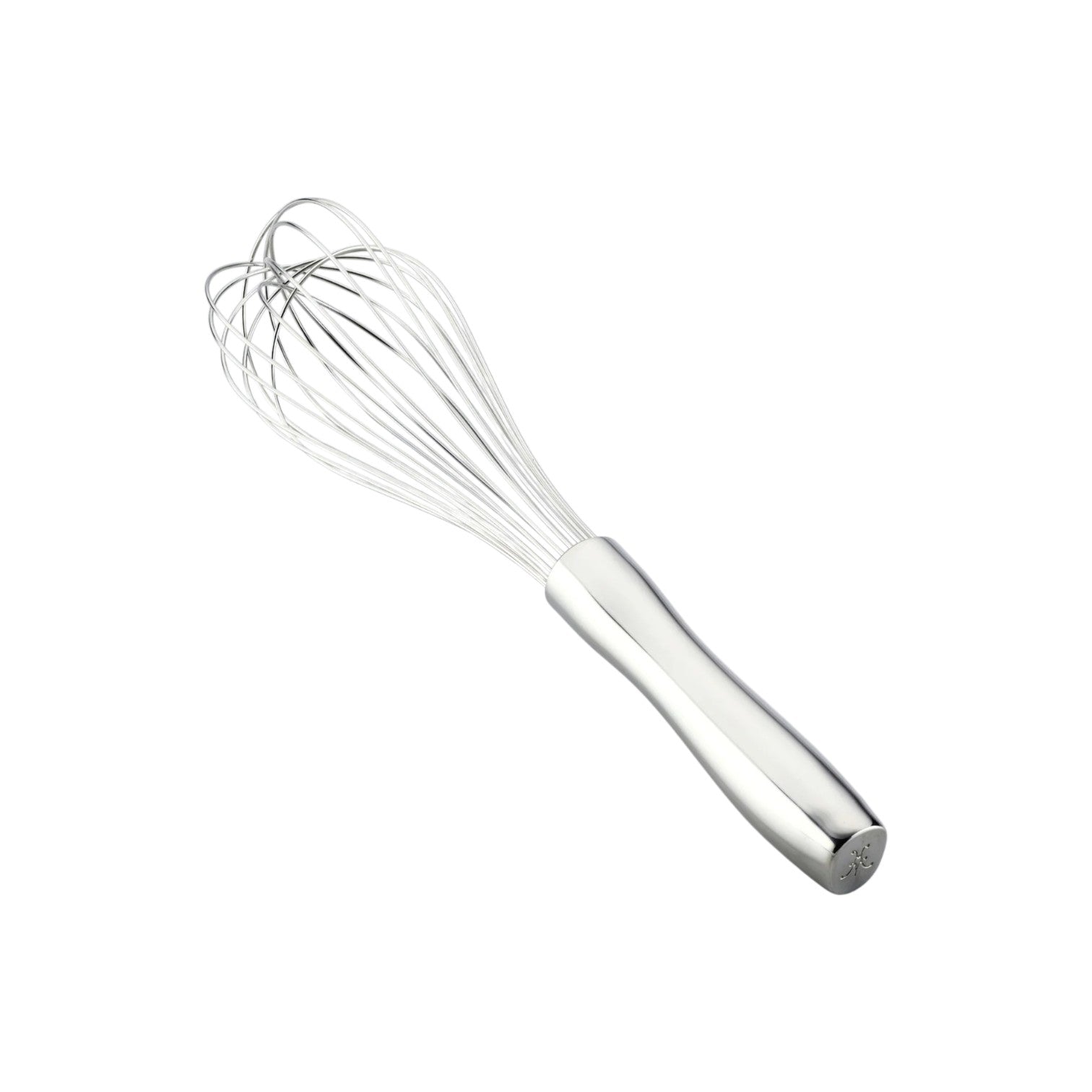 The Hestan Provision Balloon Whisk, shown with a stainless steel cylindrical handle on a white background, is perfect for aeration when making whipped cream.