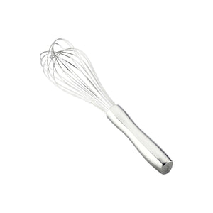 The Hestan Provision Balloon Whisk, shown with a stainless steel cylindrical handle on a white background, is perfect for aeration when making whipped cream.