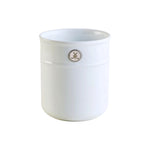 The Hestan Provisions Porcelain Bain Marie, a white utensil holder featuring a small round emblem on the front, is showcased against a plain white background.