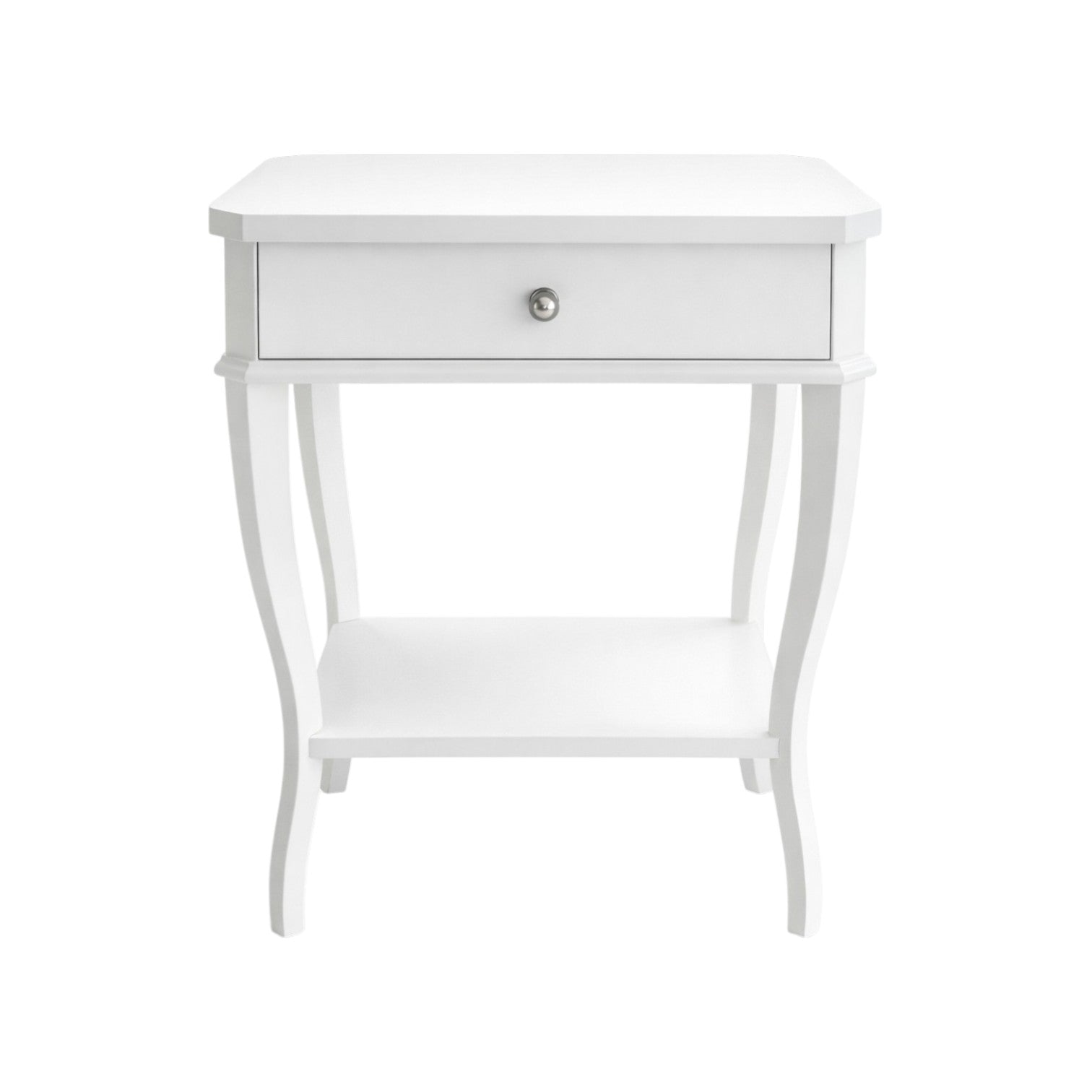 The West Paces Nightstand by Hickory Chair features a single drawer, knob handle, curved legs, and a lower shelf. Shown against a white background—now available at our West Palm Beach showroom.