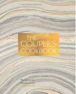 The Couple’s Cookbook by Penguin Random House features elegant gold lettering on a marbled gray, white, and gold cover. Designed for cooking together, its subtitle reads: Recipes for Newlyweds. The cookbook is authored by Cole & Kiera Stipovich.