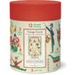 A cylindrical container with a red lid, labeled "Twelve Days of Christmas 500 Piece Puzzle" by Cavallini Papers and Co, features vintage imagery and charming illustrations for each gift from the classic holiday song.