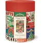 A cylindrical box with vintage festive designs holds the Vintage Christmas 500 Piece Puzzle by Cavallini Papers and Co—an ideal holiday gift for puzzle lovers.