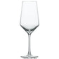 A clear, empty Fortessa Pure Collection cabernet wine glass with a long stem and wide bowl is centered on a white background.