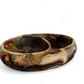 Oval Mocha Resin Serveware Collection dish by Nashi Home with a two-compartment design in a swirling brown, tan, and cream pattern.