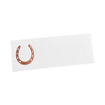 The Printery Silver Horseshoe Place Cards are rectangular white cards with a silver horseshoe on the left, ideal for engraved place cards at your next event.
