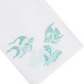 Deep Water Fish Bath Collection white premium linen hand towel featuring embroidered light blue fish and coral reef designs.