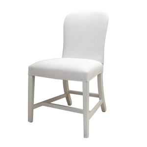 The Chippendale Dining Chair by Hickory Chair is shown against a plain white background, featuring white upholstery, a contoured seat, curved backrest, and straight wooden legs in a rich Dove White on Walnut finish.