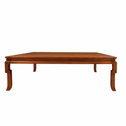 The Ceylon Cocktail Table by Hickory Chair—a rectangular wooden table with four curved legs, reminiscent of a Chinese altar table—is displayed on a white background.