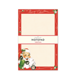 A Cavallini Papers and Co Santa Claus Notepad with two cream-colored writing sections framed by red borders and mistletoe, featuring a vintage illustration of Santa Claus holding a rotary telephone.