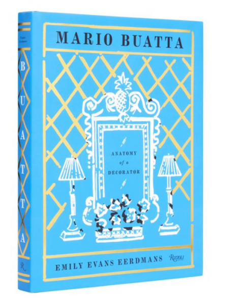 The book "Mario Buatta: Anatomy of a Decorator" by Emily Evans Eerdmans, published by Rizzoli, showcases the maximalist interiors master with illustrations of frames and lamps.