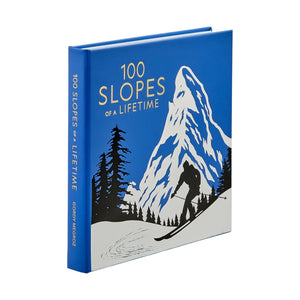 The Graphic Image hardcover book "100 Slopes of A Lifetime" features a blue cover with a skier on a snowy mountain—ideal for anyone looking to create their ultimate ski bucket list.