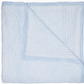 Expertly hand quilted from soft cotton voile, the Nandi Bedding Collection blanket by John Robshaw features folded light blue and white stripes, with one corner flipped to reveal the reverse side—showcasing subtle craftsmanship and inviting comfort.