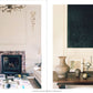 Two elegant living room scenes: the left features a fireplace with ornate decor, echoing the refined aesthetic found in a Rose Uniacke London home; the right showcases a console table adorned with pottery, art, and a textured black wall hanging—perfectly complemented by Rose Uniacke At Home from Rizzoli.