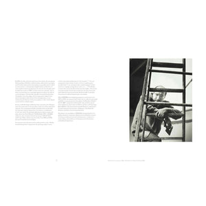 A person leans on a metal ladder, gazing through its rungs at the camera. The composition—evoking Abstract Expressionism—is featured in Rothko by Chronicle Books, with text on the left and the photograph on the right set against a plain white background.