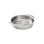 The Hestan Provisions OvenBond Round Baker with two side handles is displayed on a plain white background, featuring oven and broiler safe construction for versatile baking.