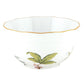 The Herend Foret Garland Collection bowl features a scalloped, gold-edged rim and hand-painted porcelain green leaf and flower motifs.
