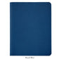 The 9" Leather Notebook by Graphic Image, featuring a closed, textured royal blue leather cover, rounded corners, and premium paper, is displayed on a white background.
