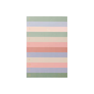 The Rifle Paper Co. Muted Numbered Color Block Memo Notepad features twelve pastel stripes in green, pink, purple, and peach—perfect for organizing daily to-dos on easy-to-tear sheets.