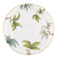 The Foret Garland Collection by Herend features a white hand-painted porcelain plate with a gold rim and artistic green leaves and branches delicately encircling the edges.