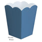 A two-toned waste bin from Addison Ross, featuring a scalloped edge with a denim blue exterior and white interior, embodying the signature style of their Scalloped Lacquer Waste Bin Collection.