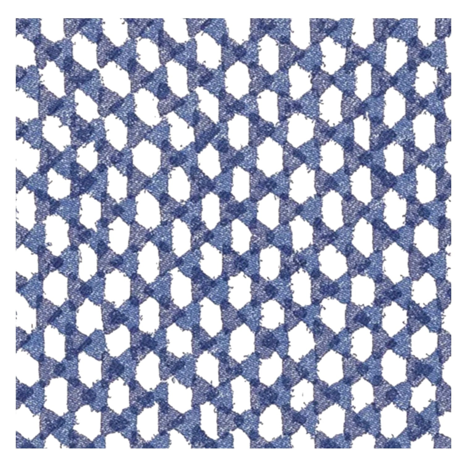The Seabrook Outdoor Ottoman in Royal Blue by Lee Industries features a blue and white diamond mesh pattern, with blue lines forming diamonds and white spaces between—perfect for adding style to your patio or outdoor space.