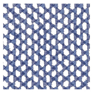 The Seabrook Outdoor Ottoman in Royal Blue by Lee Industries features a blue and white diamond mesh pattern, with blue lines forming diamonds and white spaces between—perfect for adding style to your patio or outdoor space.