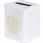 Sea Urchin Bath Collection rectangular tissue box cover by Haute Home, crafted from premium linen and accented with an embroidered round floral pattern on the side, featuring a convenient top opening for tissues—a refined addition to your home décor.