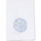 Elevate your refined home décor with the Sea Urchin Bath Collection by Haute Home—a premium linen white cloth napkin adorned with a light blue circular dotted pattern at its center, beautifully displayed against a plain background.