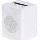 Experience the elegance of the Sea Urchin Bath Collection by Haute Home with this white tissue box cover, featuring a subtle embroidered circular pattern on the front and a rectangular opening on top, exquisitely crafted from premium Italian linen to elevate your home décor.