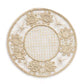 Themis Z’s Serenity Rattan Placemat Collection features round, handcrafted placemats with a woven lattice center and decorative floral edge, made from natural fibers.