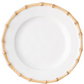 The Juliska Classic Bamboo Dinnerware Collection features a white ceramic plate with a light brown bamboo-like rim, adding casual elegance and making it a standout piece for your table.