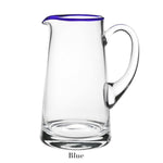 The William Yeoward Crystal Siena Pitcher Collection blends elegance and functionality with its clear glass body, blue rim, and handle, adding a vibrant touch to any table setting. Sold under the brand William Yeoward Crystal and labeled "Blue," it epitomizes simple sophistication.