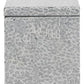 A square storage box with a hinged lid, featuring an elegant gray and white mosaic pattern from Pigeon & Poodle’s Callas Bath Collection.